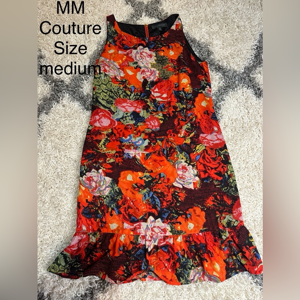 MM Couture Vibrant Floral Mixed Print Dress - Red, Orange, Green size medium